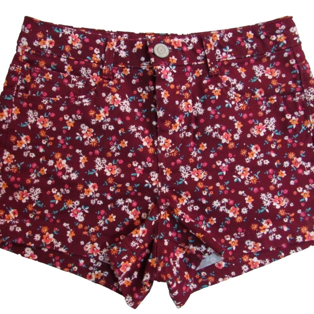 SO Floral Women's Shorts - Burgundy and White